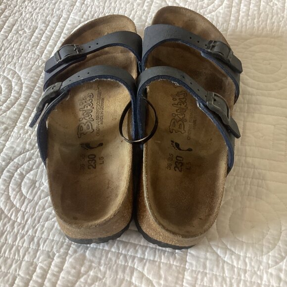 Birkenstock Womens Arizona Navy Blue Two-Strap Sandals Size L5 EU 36-35 Cork Foo - Picture 2 of 8